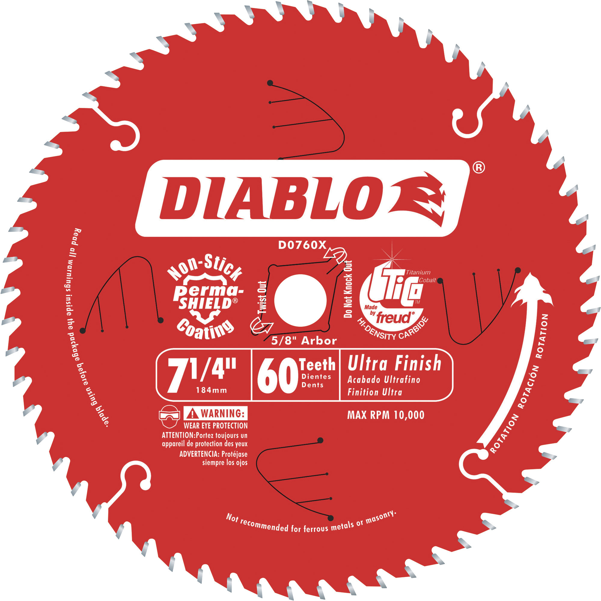 Diablo Ultra Finish Circular Saw Blade, 7 1/4in., 60 Tooth, Fine Finish, Model# D0760X